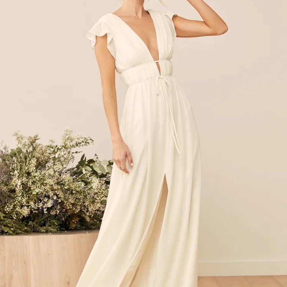 Lulu's I’m All Yours Cream Ruffled Maxi Dress